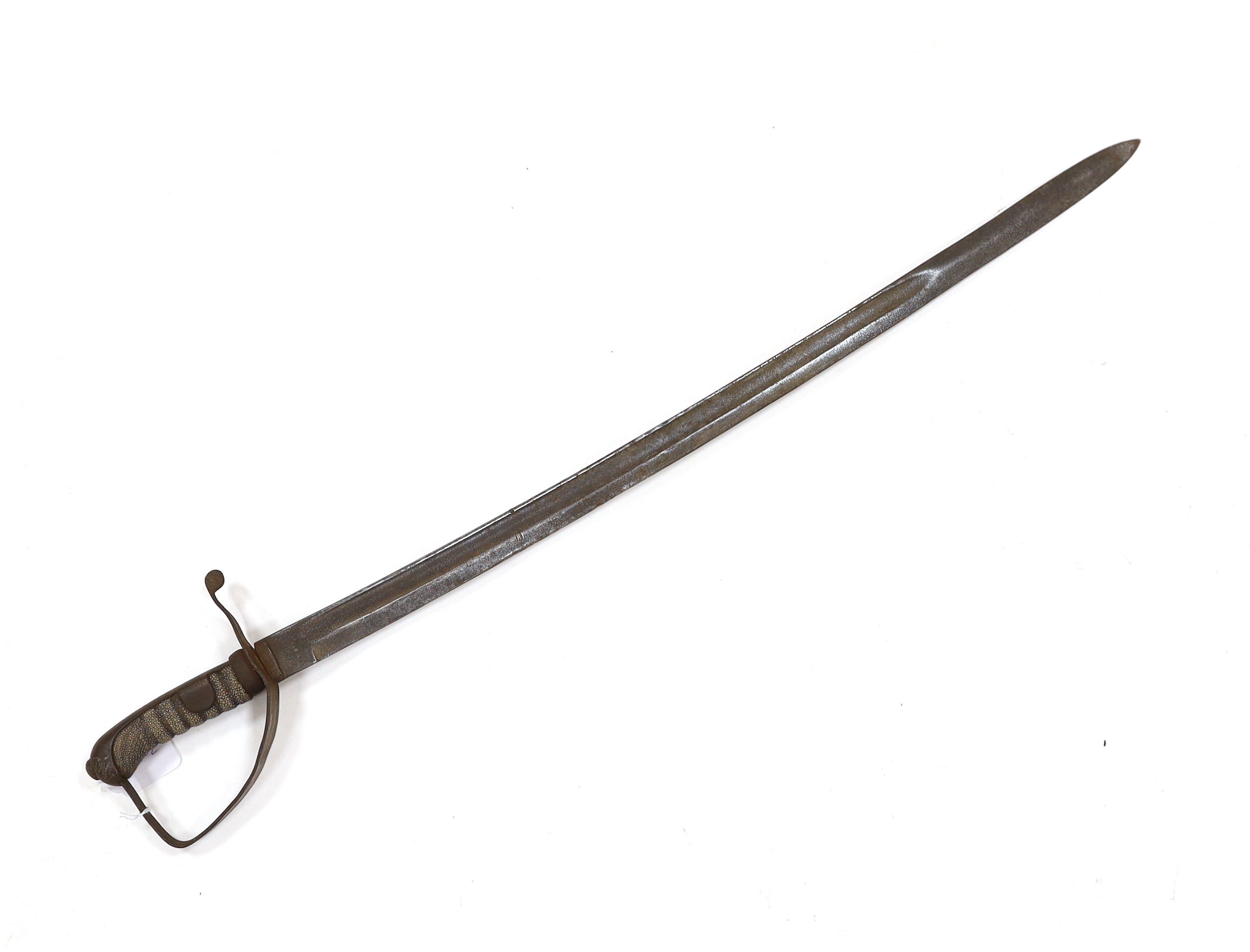 A German military sword with fullered blade and fish skin grip, blade 77cm